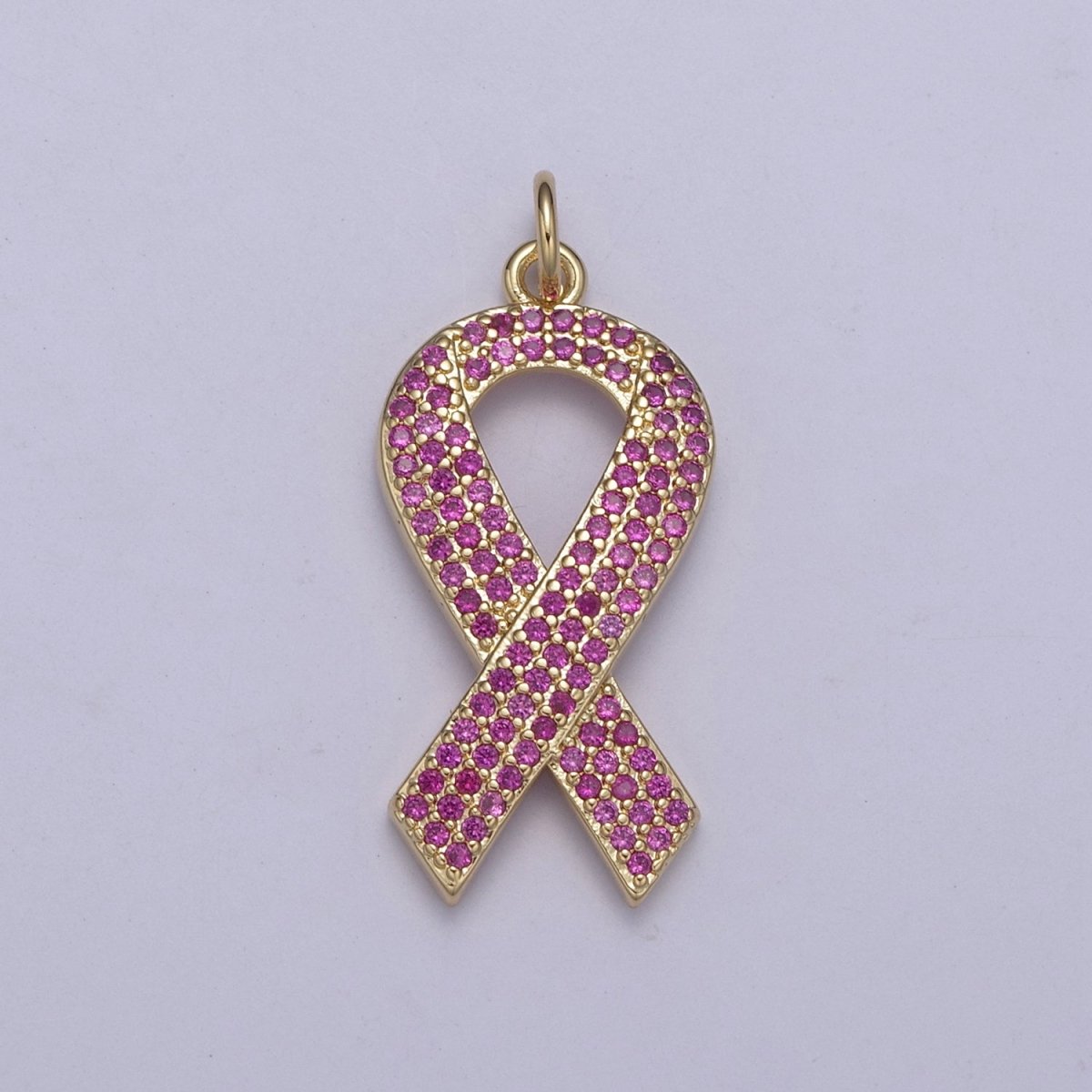 Breast Cancer Awareness PiNK Ribbon Gold plated PENDANT for Necklace Bracelet component N-372 - DLUXCA