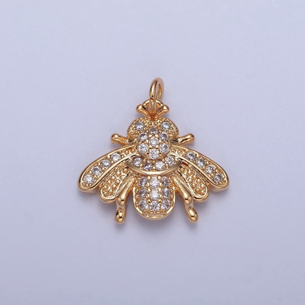 Bumble Bee Gold Micro Paved Cubic Zirconia Insect Charm For Jewelry Making | X-238 - DLUXCA