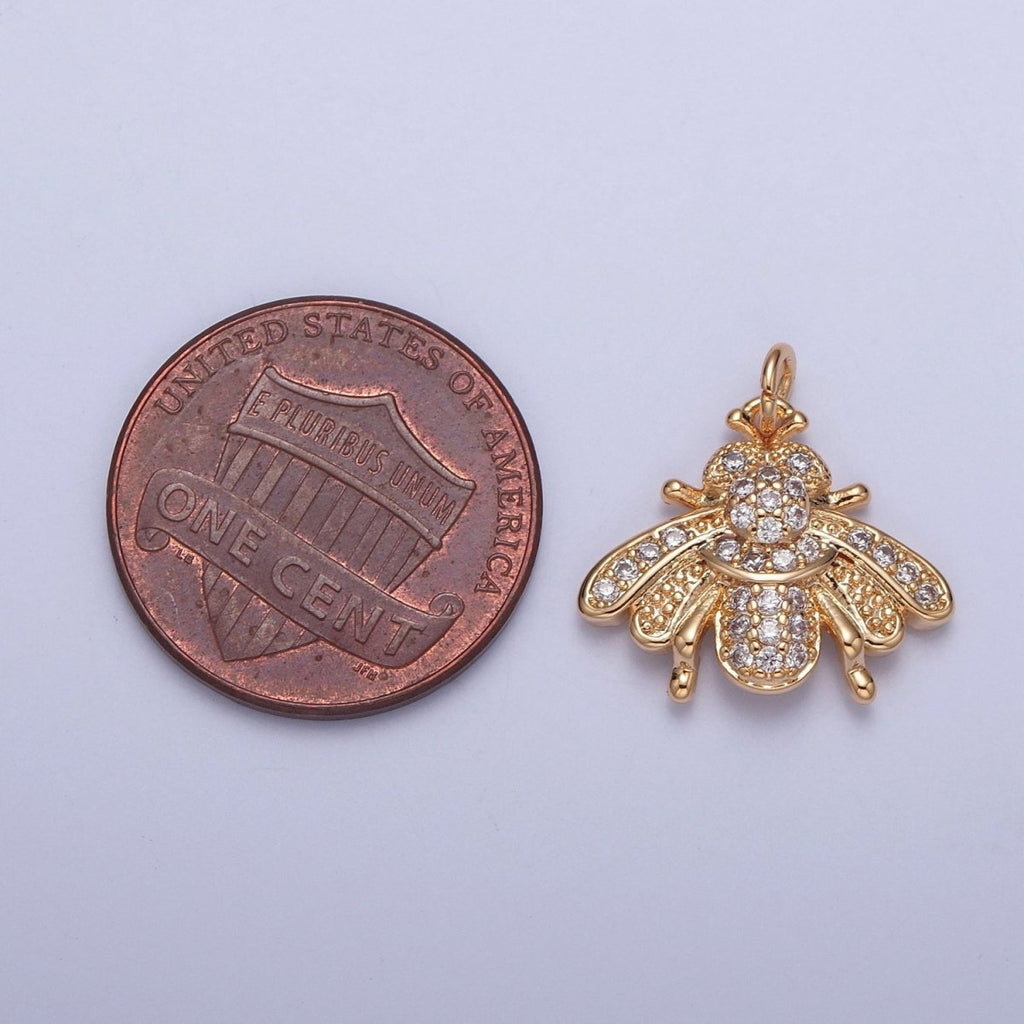 Bumble Bee Gold Micro Paved Cubic Zirconia Insect Charm For Jewelry Making | X-238 - DLUXCA