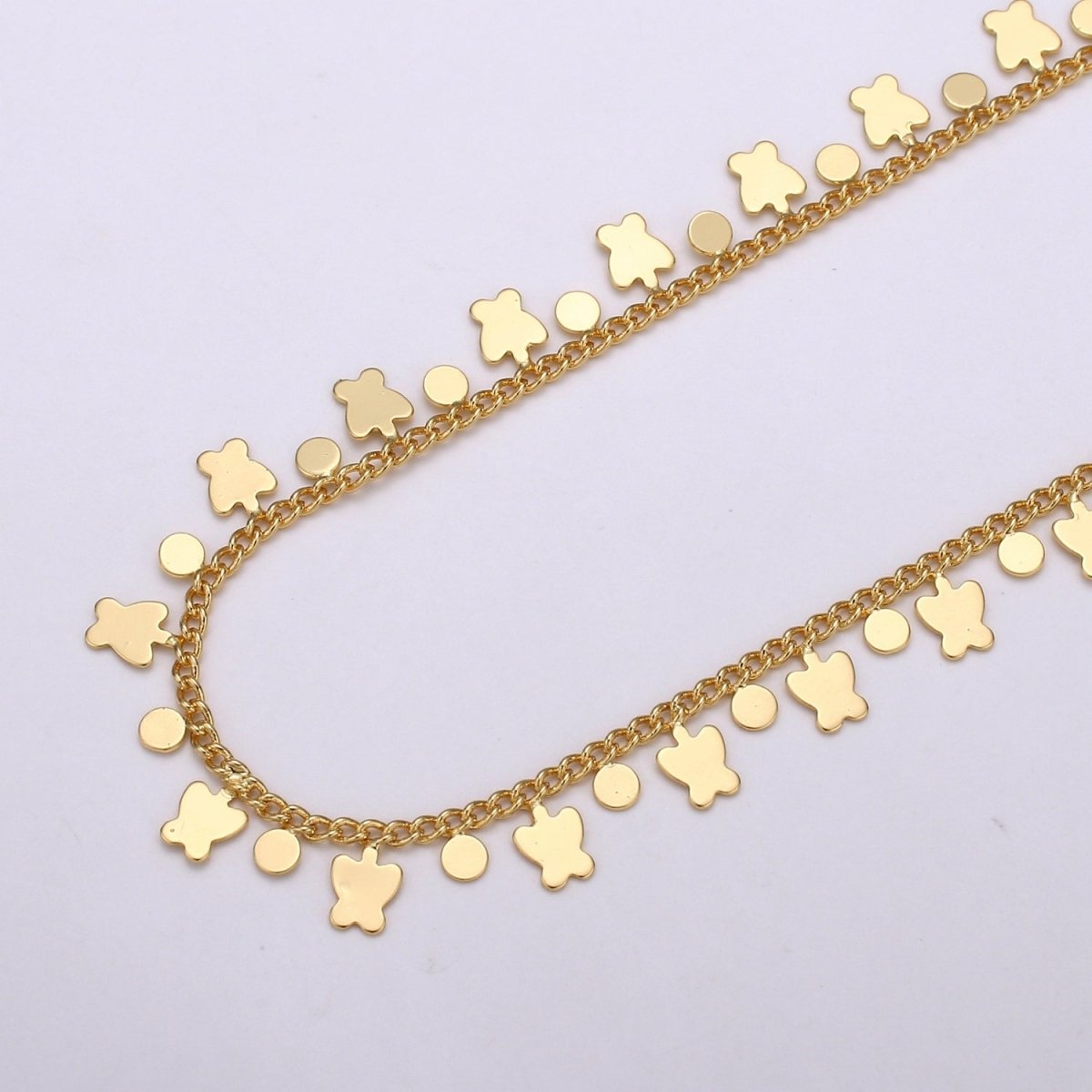 Butterfly Charm, 24K Gold plated Chain By Yard, Balloon Charm Chain, Wholesale Bilk Roll Chain For Jewelry Making, Width 5mm, CURB DESIGNED Unfinished Chain | ROLL-352 Clearance Pricing - DLUXCA