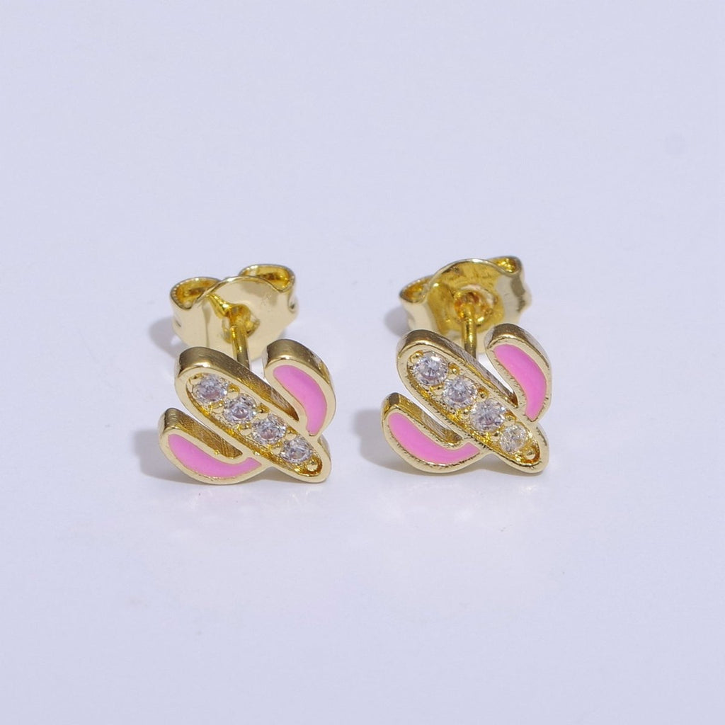 Cactus earrings, gold cactus stud earrings, tiny studs, dainty small studs, minimalist Succulent stud Earring T-145 ~ T-149 - DLUXCA