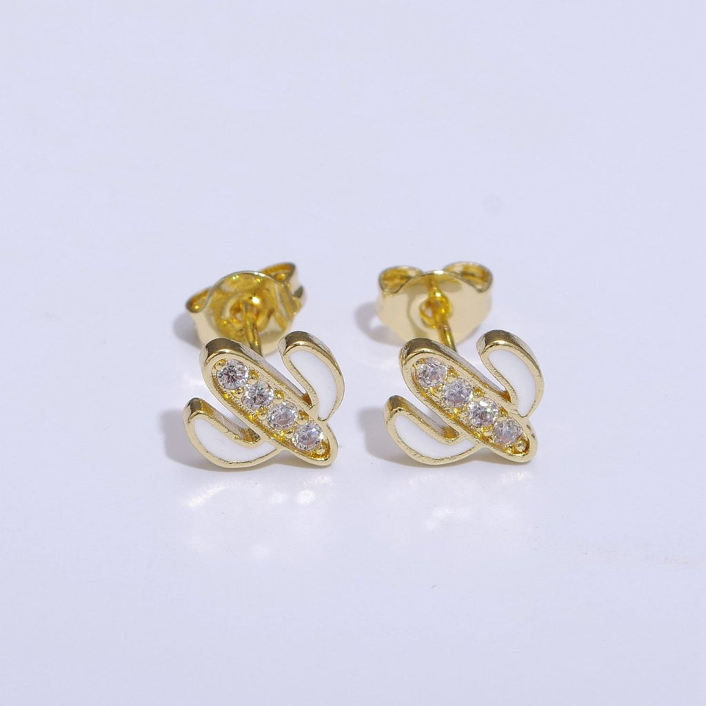 Cactus earrings, gold cactus stud earrings, tiny studs, dainty small studs, minimalist Succulent stud Earring T-145 ~ T-149 - DLUXCA