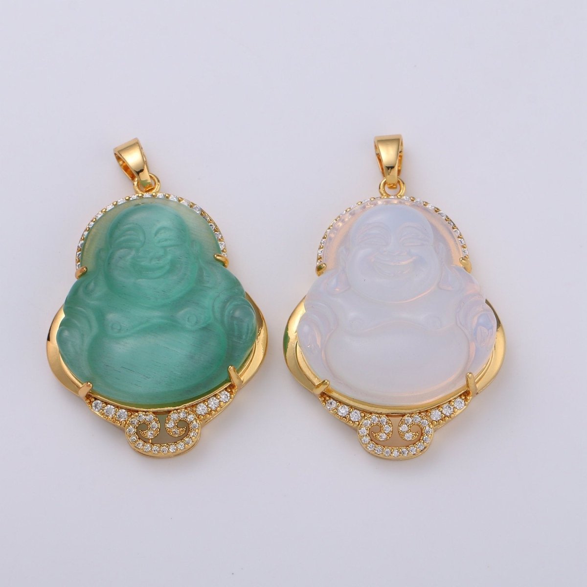 Cat's eye Buddha Cubic Pendant 24K Gold plated Buddha Pendant Green Cat's Eye Buddha Charm CubicBuddha Necklace for Religious Jewelry Supply AH-259 AH-260