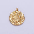 Celestial Crescent Moon Hammered Round Disc Charm in Silver & Gold | AC229 AC302