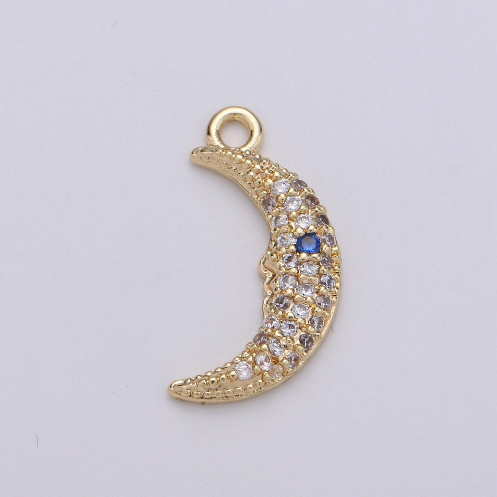 Celestial Cubic Crescent Moon Charm Gold Charm Pendant, Gold plated CZ Charm Pendant, Cubic Zirconia Dainty Moon Necklace Charm, D-400 - DLUXCA