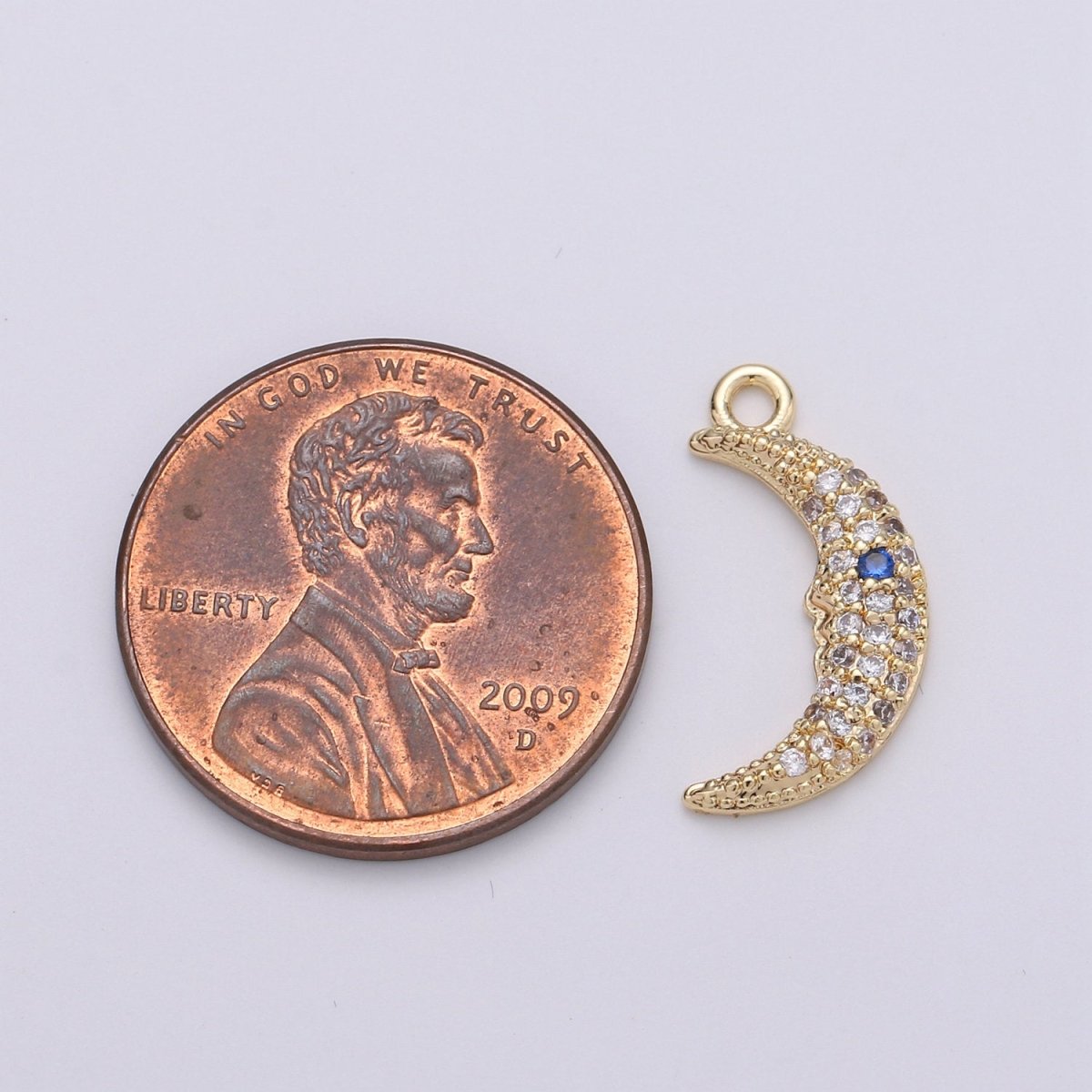 Celestial Cubic Crescent Moon Charm Gold Charm Pendant, Gold plated CZ Charm Pendant, Cubic Zirconia Dainty Moon Necklace Charm, D-400 - DLUXCA