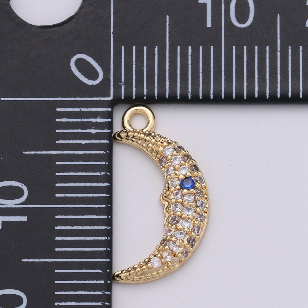 Celestial Cubic Crescent Moon Charm Gold Charm Pendant, Gold plated CZ Charm Pendant, Cubic Zirconia Dainty Moon Necklace Charm, D-400 - DLUXCA