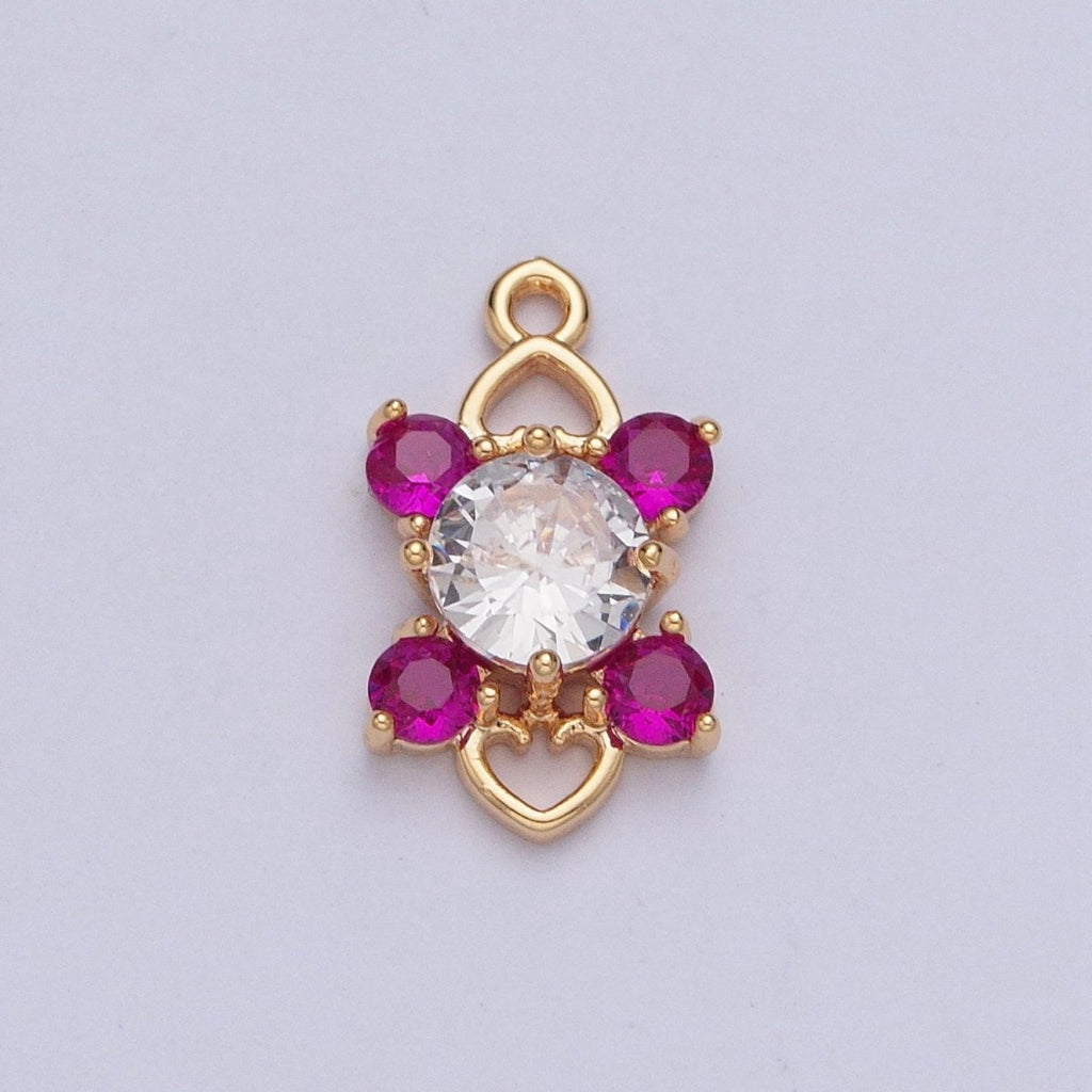 Celestial Four Pointed Star Round Cubic Zirconia Love Heart Link Charm For Valentine Jewelry | X-211-X-214