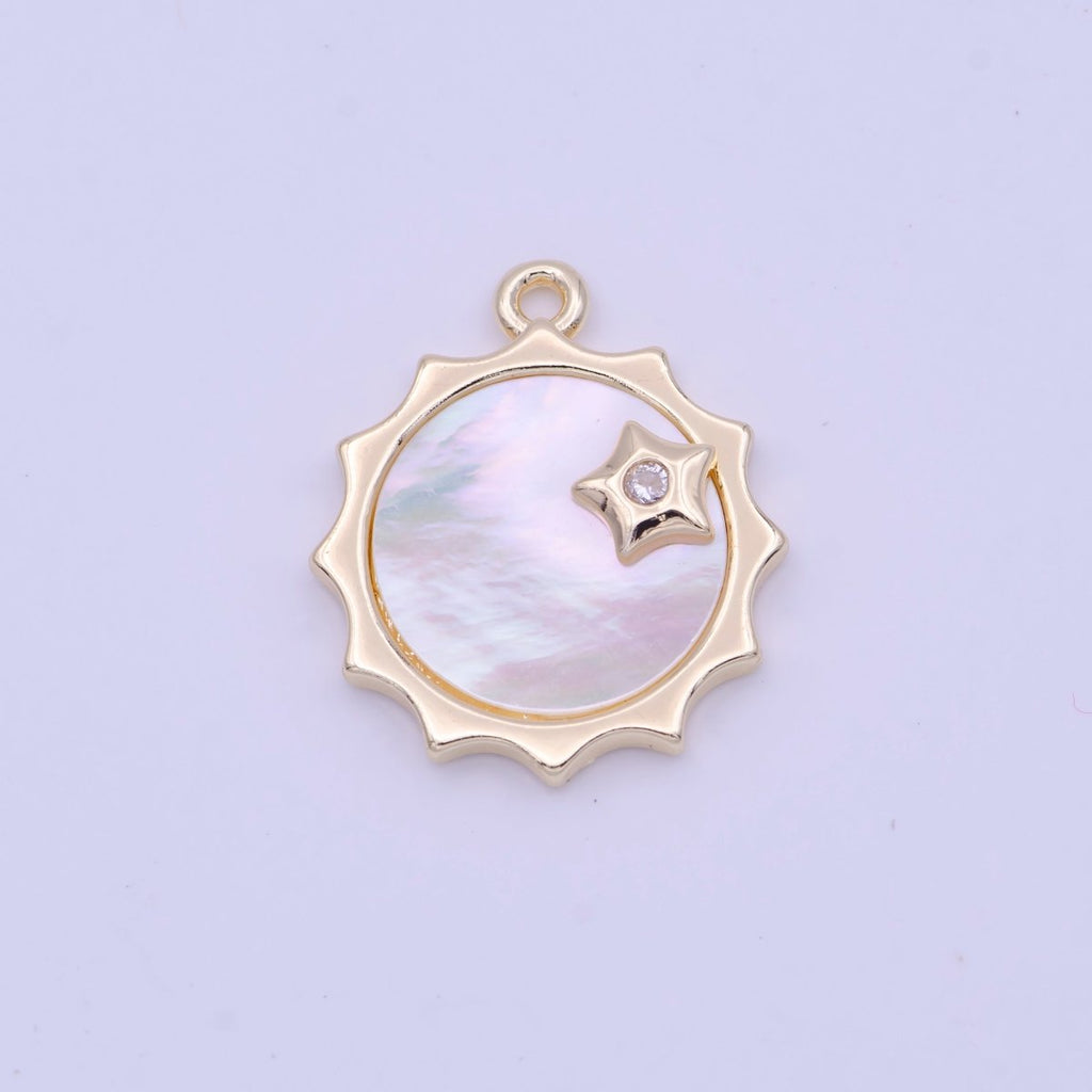 Celestial Shinning Shell Pearl Sun CZ Star Gold & Silver Charm | D-101 D-116