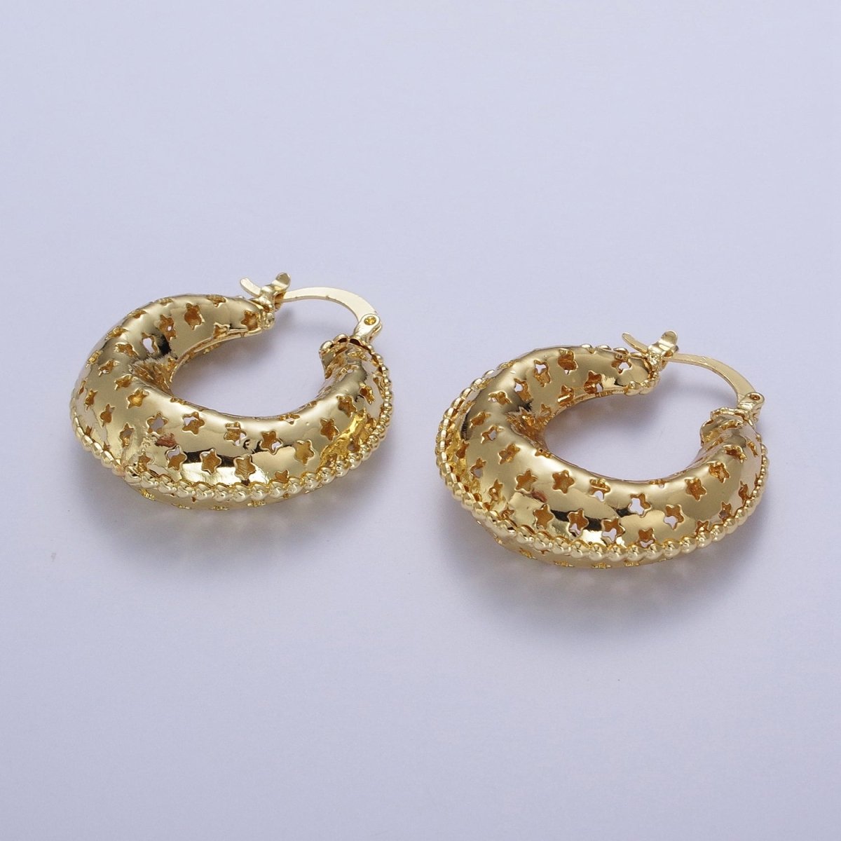 Celestial Stars Dome Hoop Latch Earrings in Gold & Silver |  AD-098 AD-099