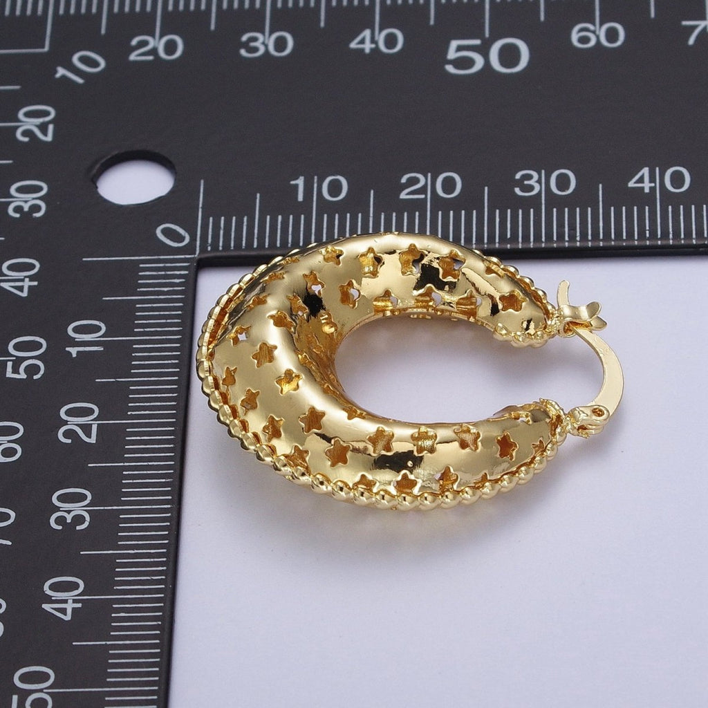 Celestial Stars Dome Hoop Latch Earrings in Gold & Silver |  AD-098 AD-099