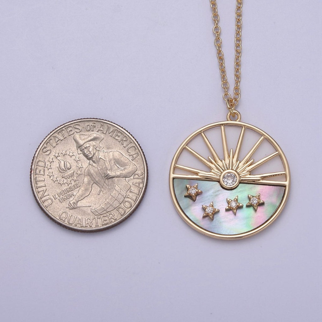 Celestial Sun Star CZ Abalone 16 Inch Cable Chain Necklace w. 2 Inch Extender | WA-598 - DLUXCA