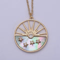 Celestial Sun Star CZ Abalone 16 Inch Cable Chain Necklace w. 2 Inch Extender | WA-598 - DLUXCA