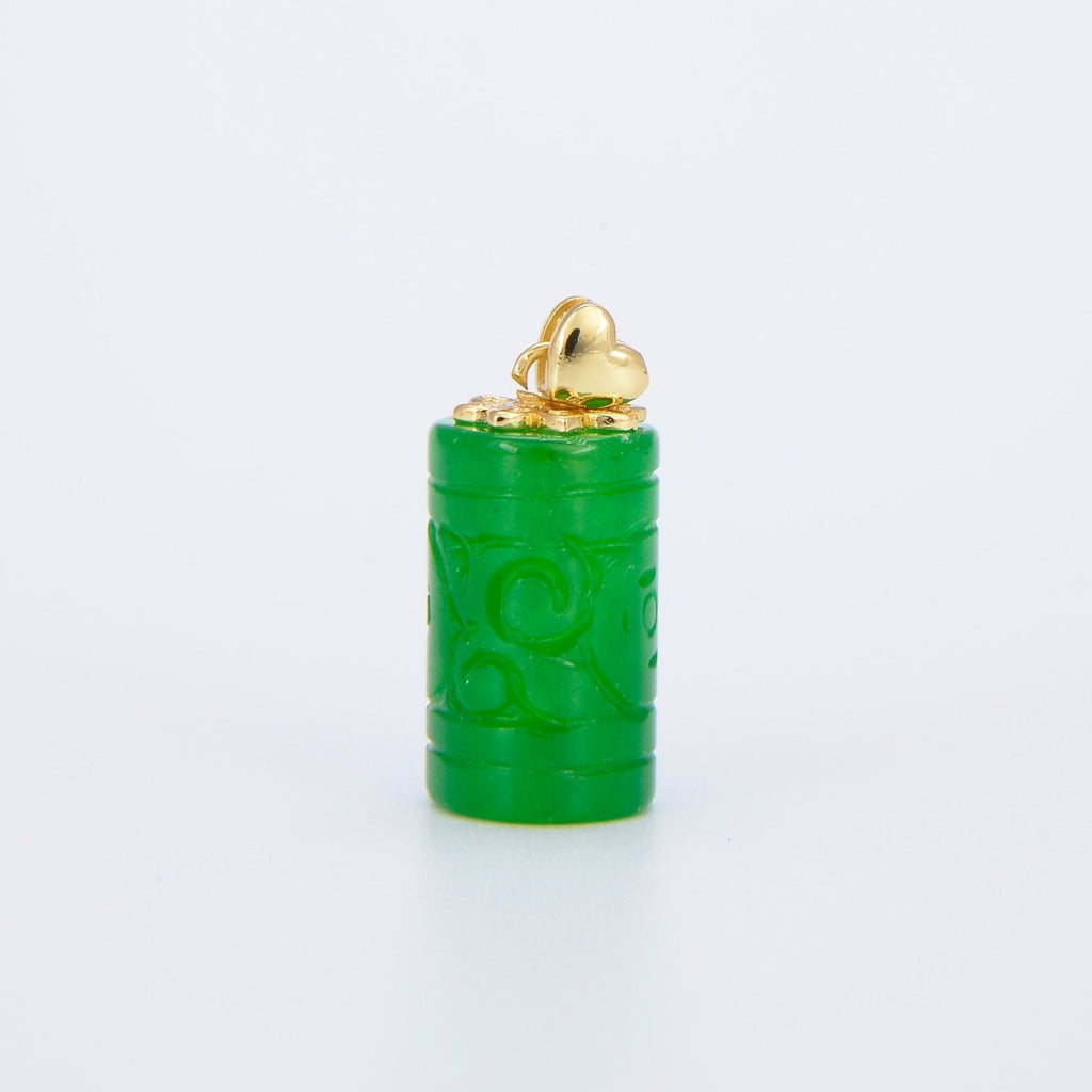 Chinese Carved Emerald Green Jade Natural Stone Gold plated Pendant O-221 - DLUXCA