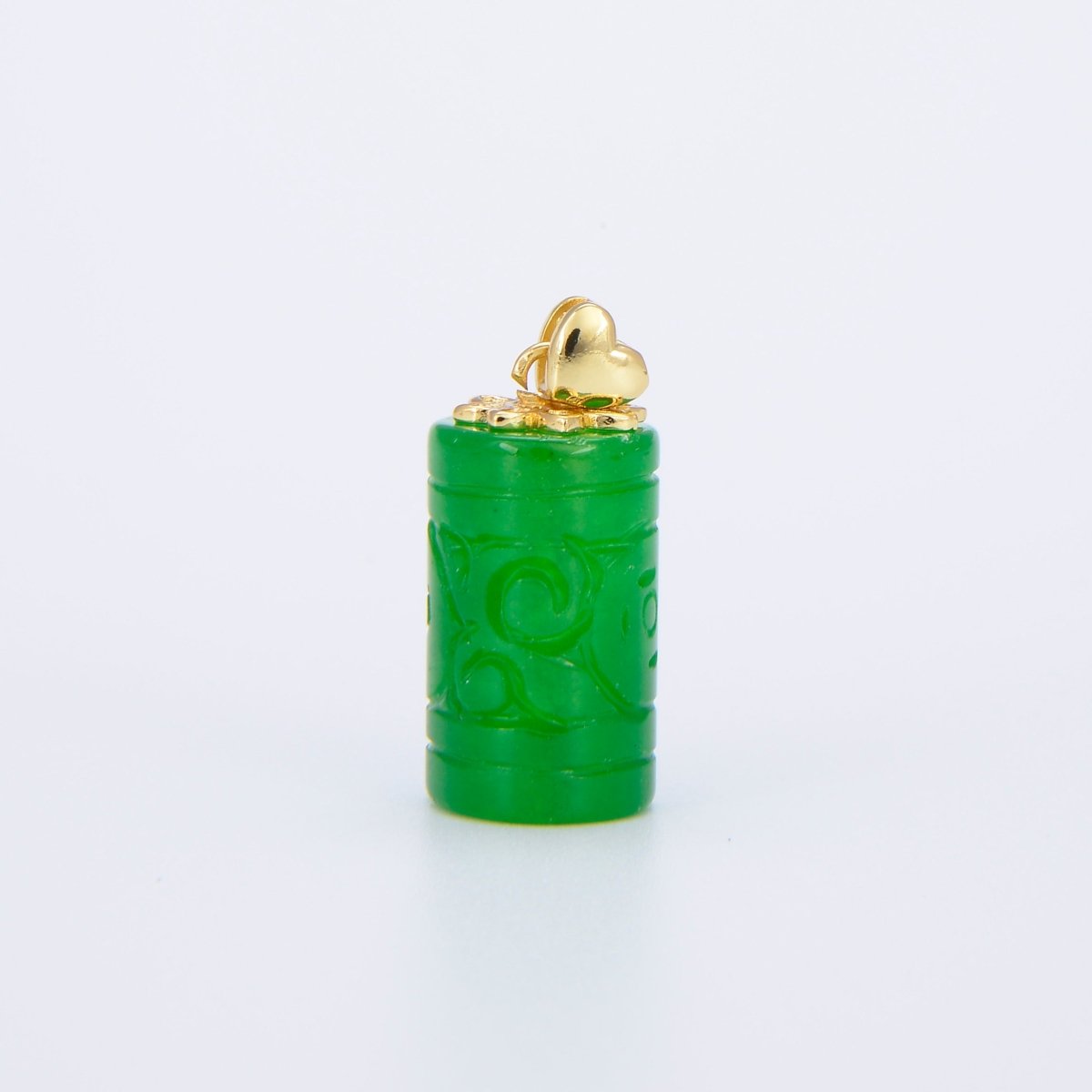 Chinese Carved Emerald Green Jade Natural Stone Gold plated Pendant O-221 - DLUXCA