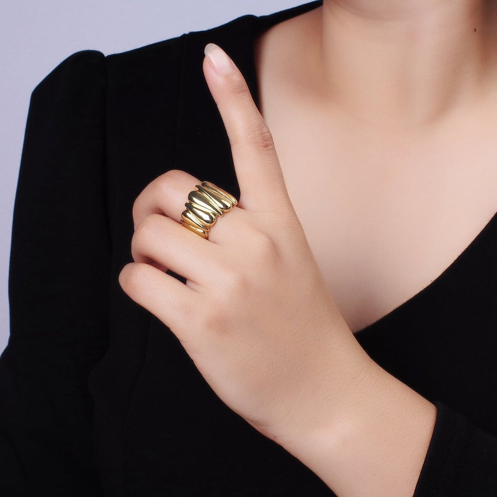 Chunky 14K Gold plated Upside Down Tear Drop Ring in gold and silver | O1272 1273 - DLUXCA