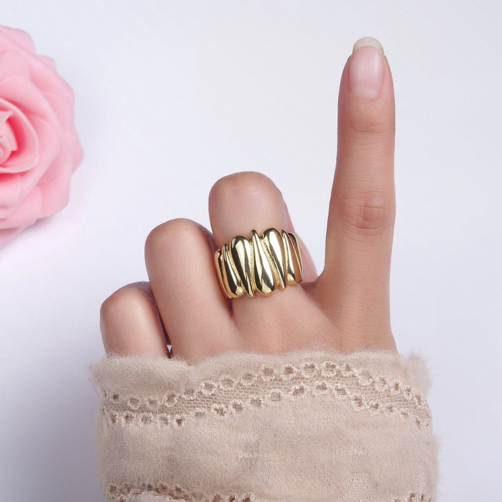 Chunky 14K Gold plated Upside Down Tear Drop Ring in gold and silver | O1272 1273 - DLUXCA