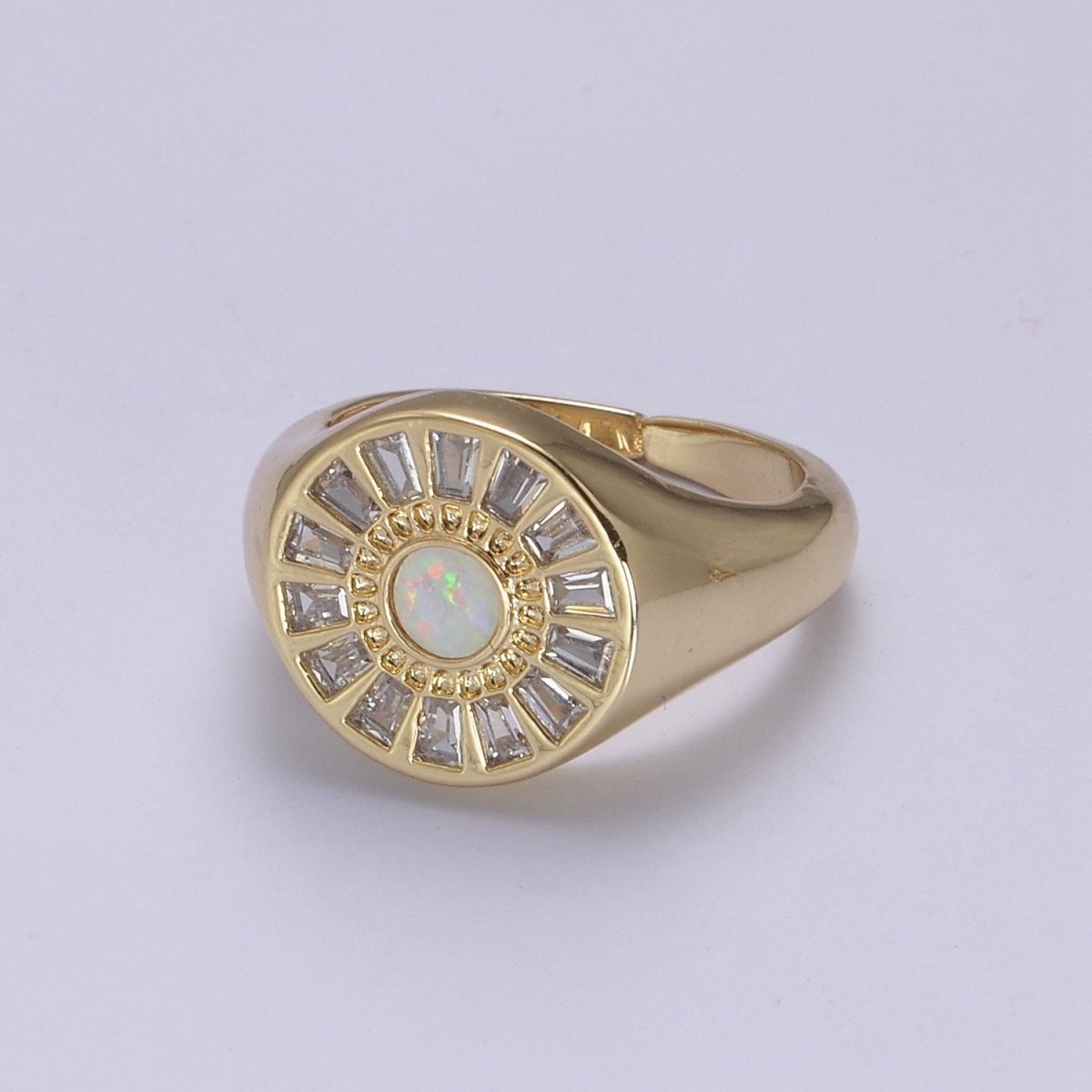 Chunky 24K Gold plated Crystal Zirconia CZ Ring, White Blue Pink Opal Statement Ring | U-454 ~ U-456