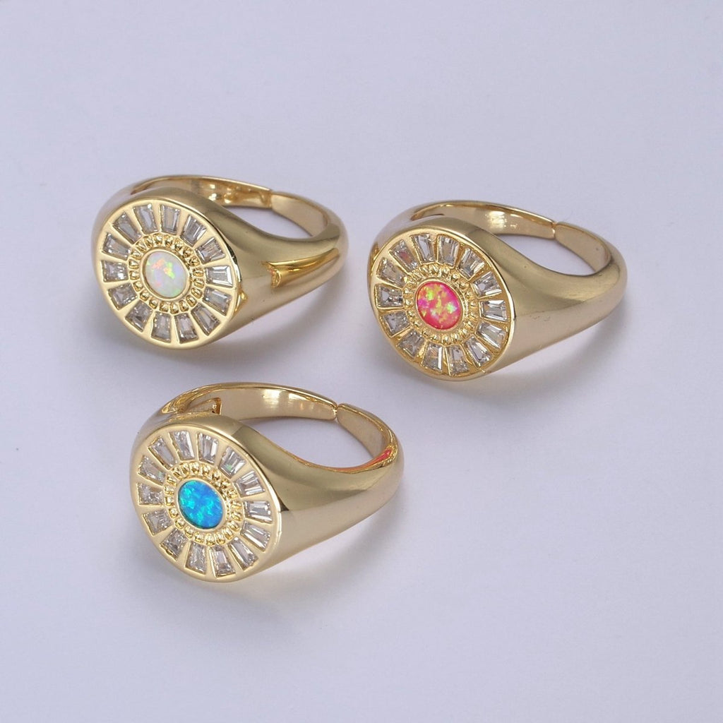 Chunky 24K Gold plated Crystal Zirconia CZ Ring, White Blue Pink Opal Statement Ring | U-454 ~ U-456