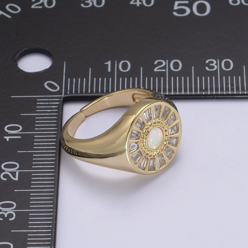 Chunky 24K Gold plated Crystal Zirconia CZ Ring, White Blue Pink Opal Statement Ring | U-454 ~ U-456