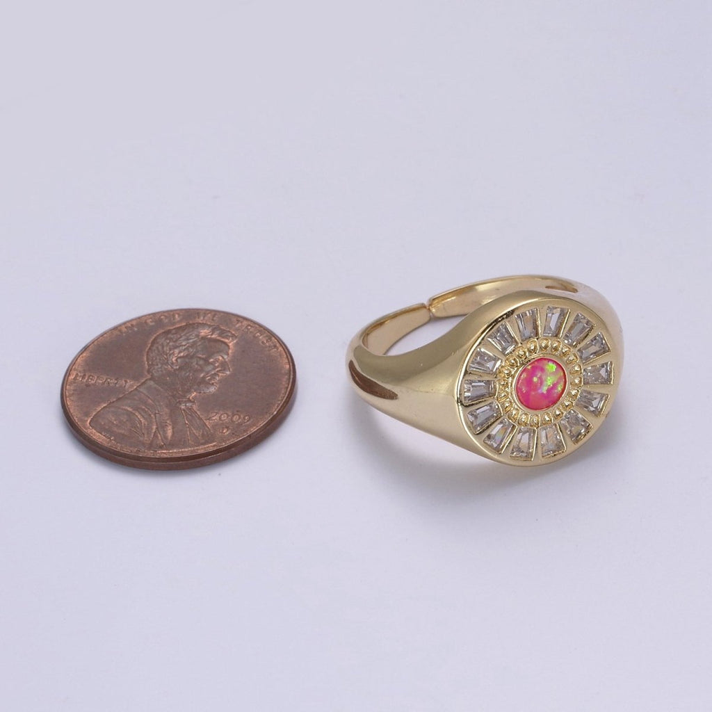 Chunky 24K Gold plated Crystal Zirconia CZ Ring, White Blue Pink Opal Statement Ring | U-454 ~ U-456