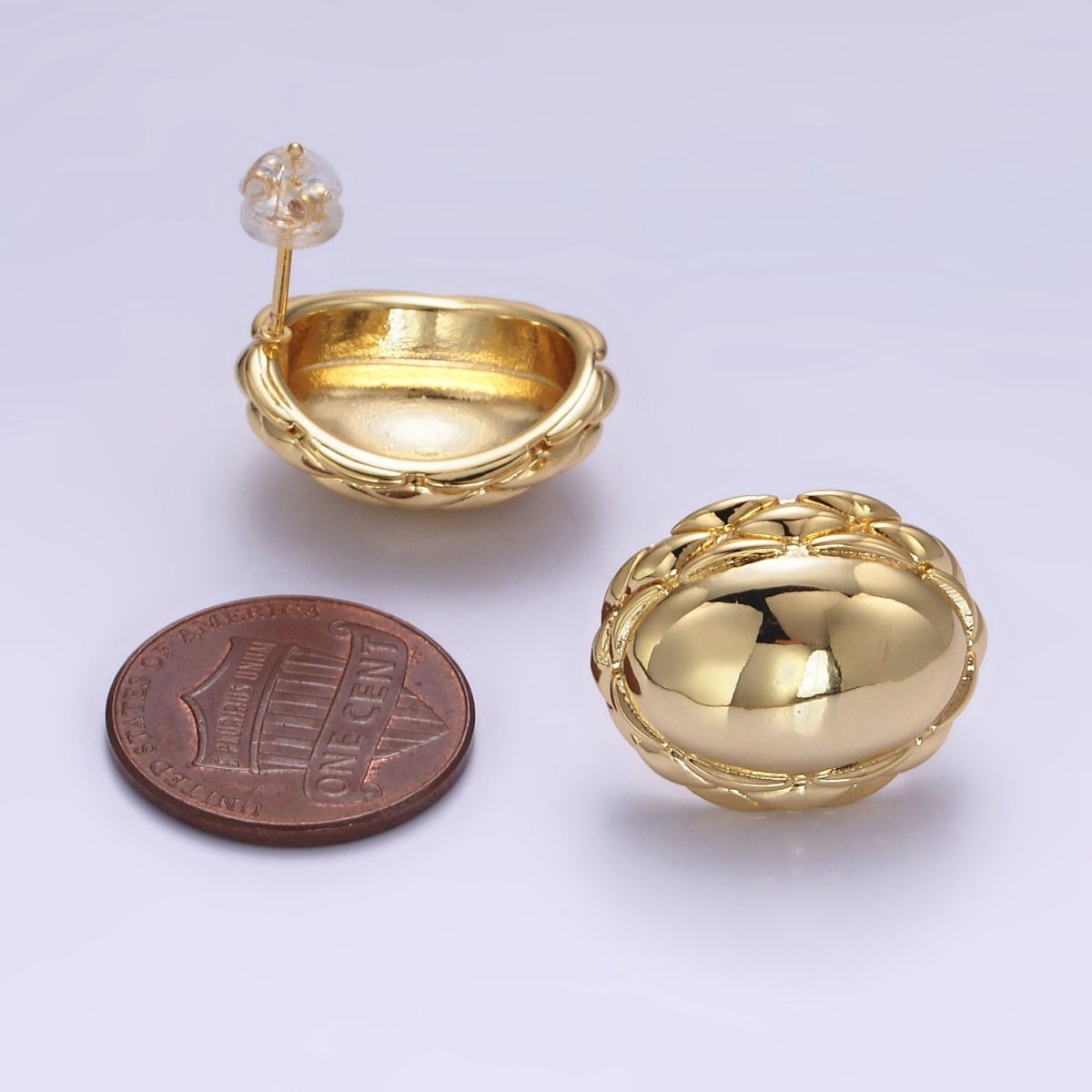 Chunky 24K Gold plated Oval Quilt Textured Stud Earrings | T309 T310