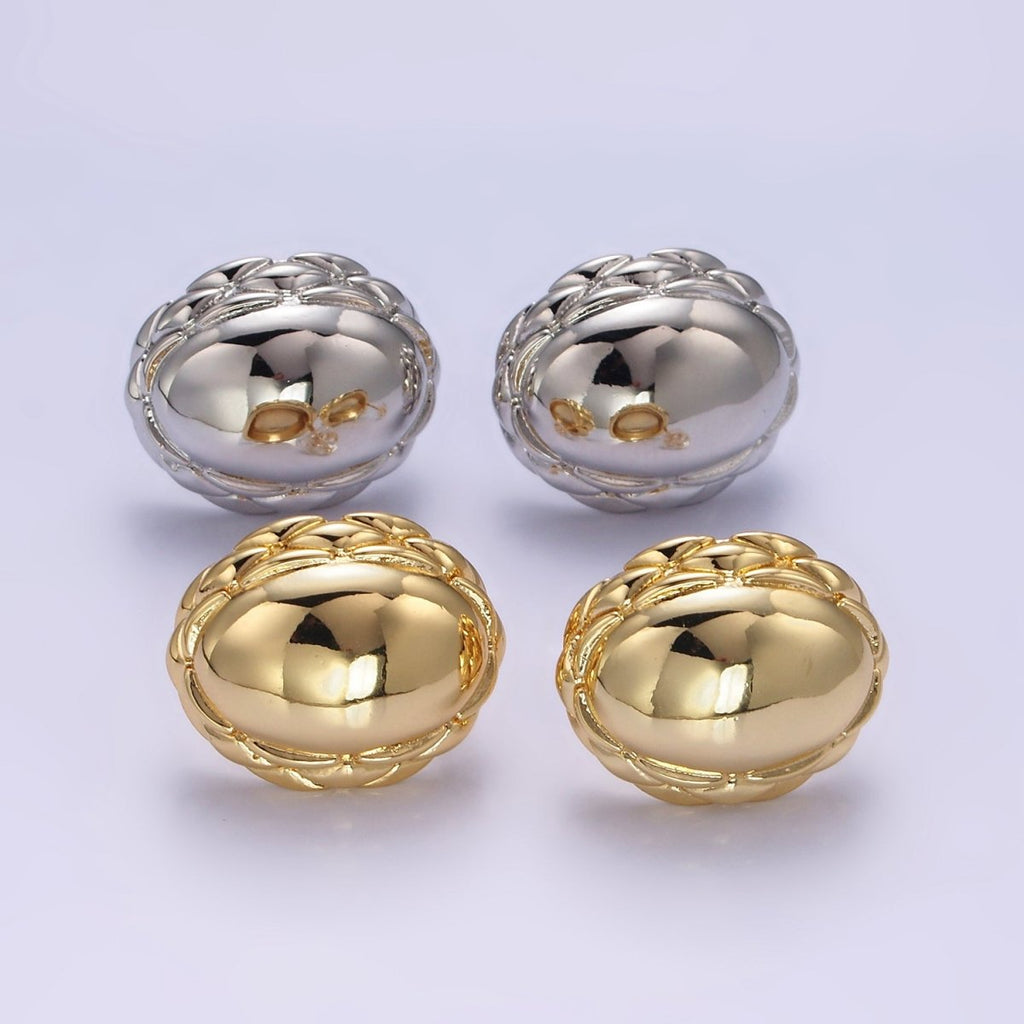 Chunky 24K Gold plated Oval Quilt Textured Stud Earrings | T309 T310