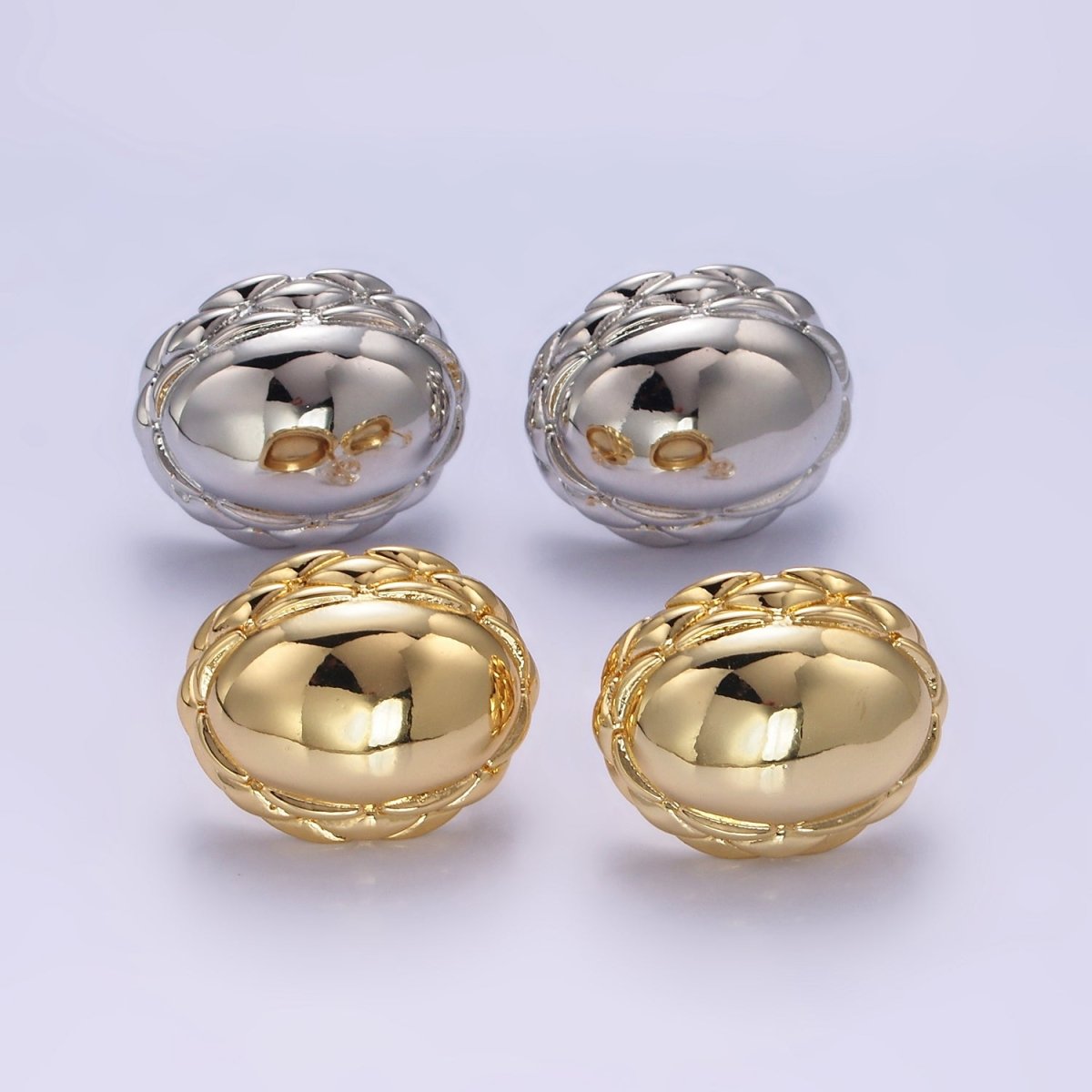 Chunky 24K Gold plated Oval Quilt Textured Stud Earrings | T309 T310