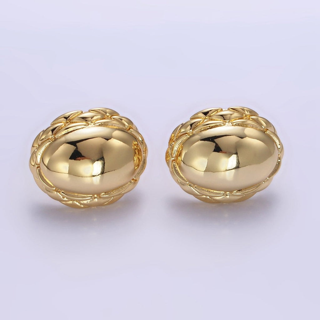 Chunky 24K Gold plated Oval Quilt Textured Stud Earrings | T309 T310