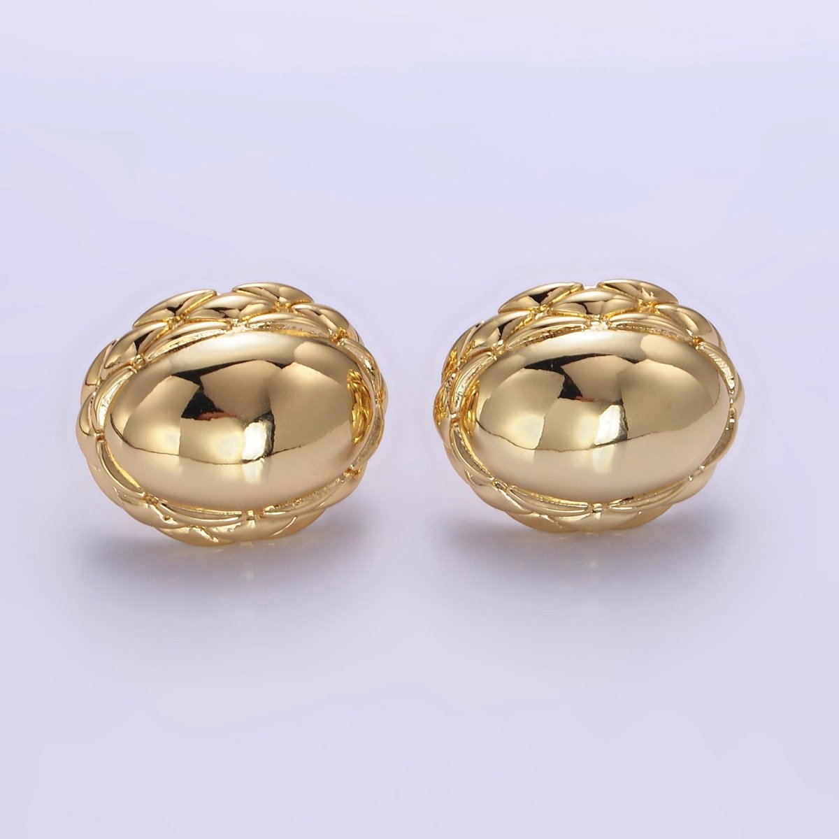 Chunky 24K Gold plated Oval Quilt Textured Stud Earrings | T309 T310