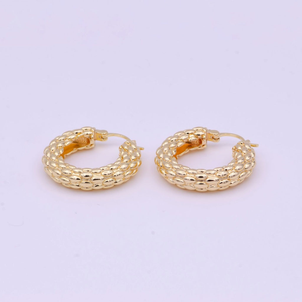 Chunky Beaded Gold Hoop Earring Textured 30mm Hoop Earring Y-157 - DLUXCA