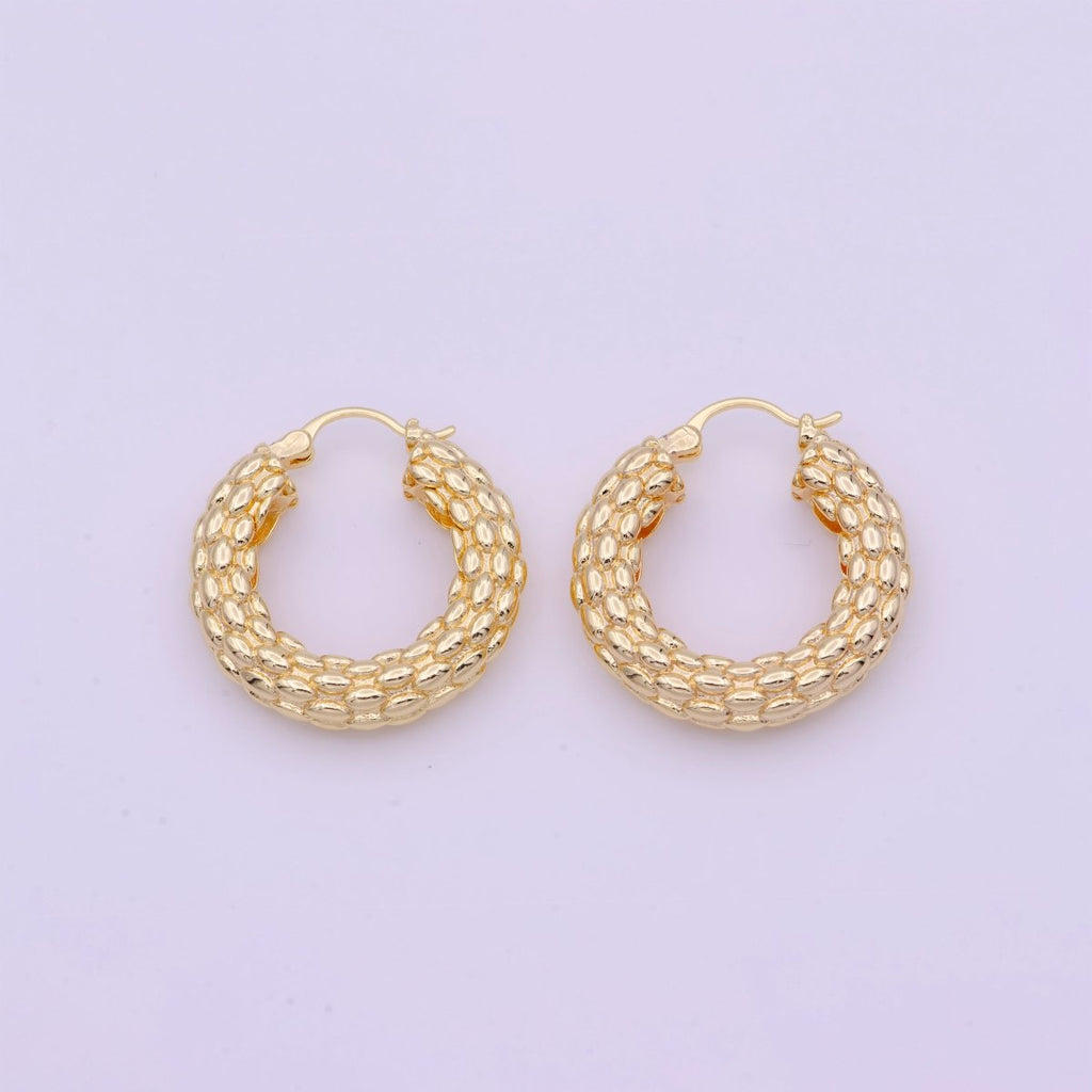 Chunky Beaded Gold Hoop Earring Textured 30mm Hoop Earring Y-157 - DLUXCA