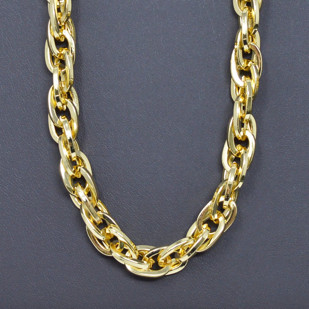 Chunky Bold Cable Chain 24K Gold plated by Yard Statement Oval Link Chain, Yellow Gold Thick Rope for Handmade Jewelry | ROLL-453 Clearance Pricing - DLUXCA