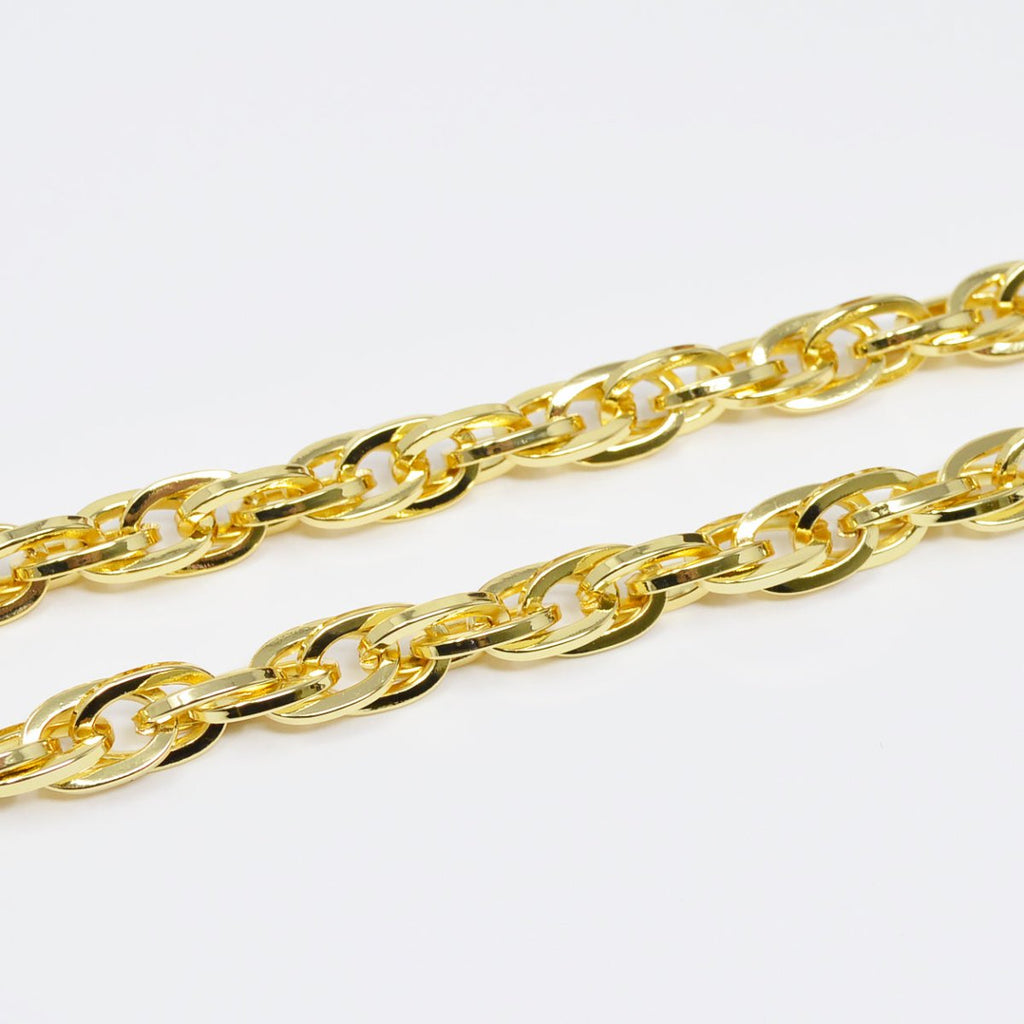 Chunky Bold Cable Chain 24K Gold plated by Yard Statement Oval Link Chain, Yellow Gold Thick Rope for Handmade Jewelry | ROLL-453 Clearance Pricing - DLUXCA