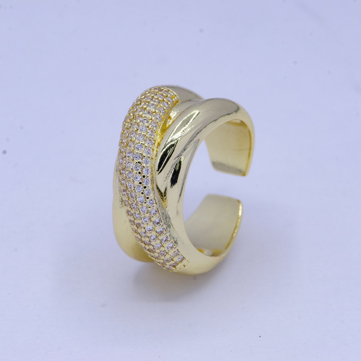 Chunky Criss Cross CZ Ring in 24k Gold plated For Statement Jewelry O-2116 O-2117