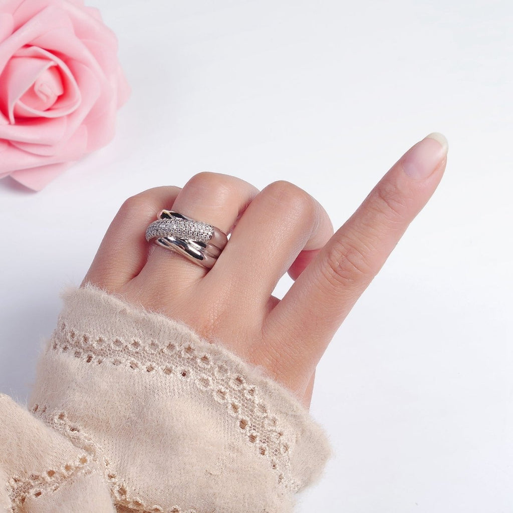 Chunky Criss Cross CZ Ring in 24k Gold plated For Statement Jewelry O-2116 O-2117