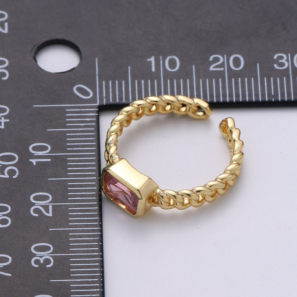 Chunky gemstone ring- cocktail gemstone ring - Chain Link ring - Bold Gold Open ring - Adjustable Gold band ring Clear Pink CZ Ring R-130 R-131