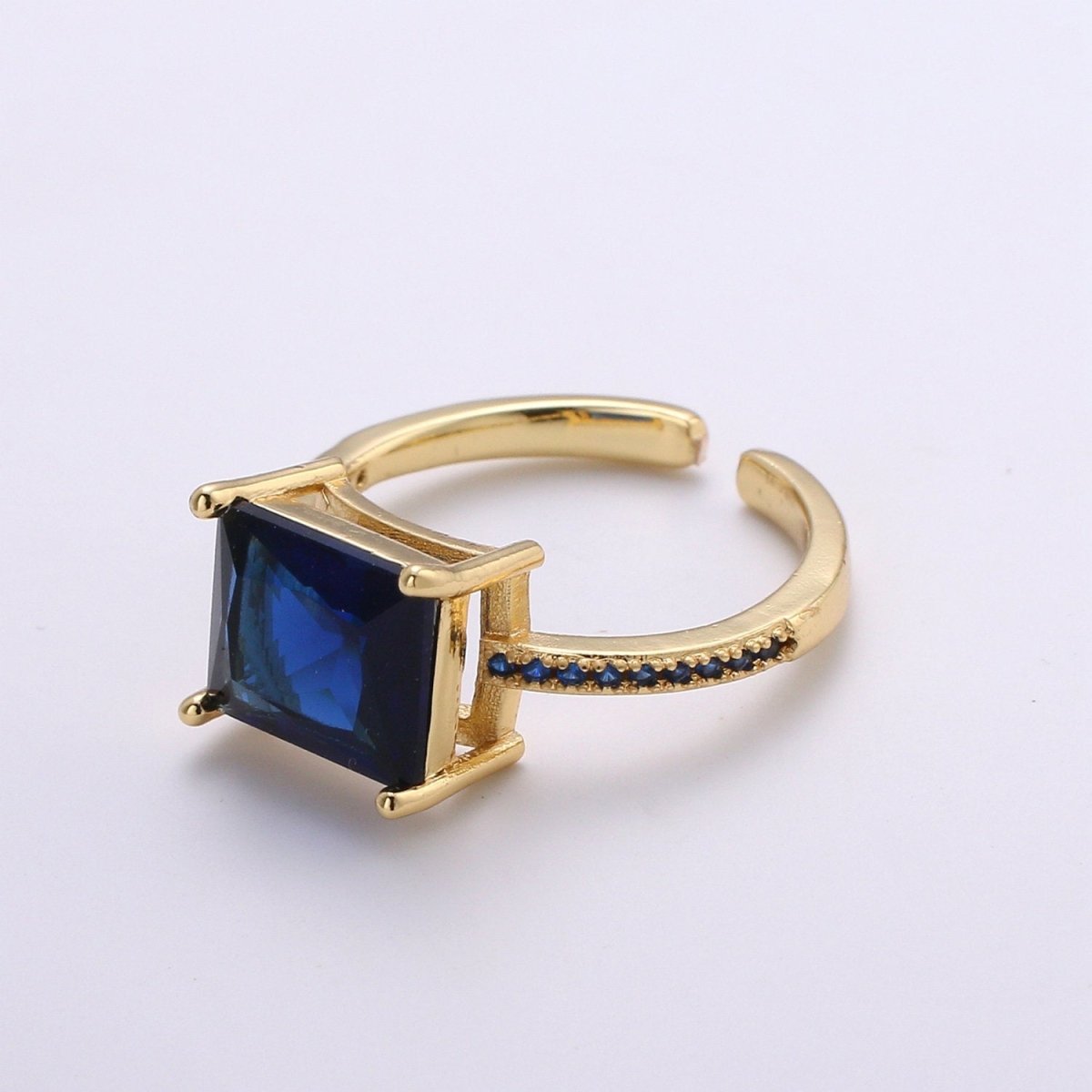 Chunky gemstone ring- cocktail gemstone ring - topaz ring - Dainty Gold Open ring - Adjustable Gold band ring - blue Green Red Teal Cz Ring R-094-R-097 - DLUXCA