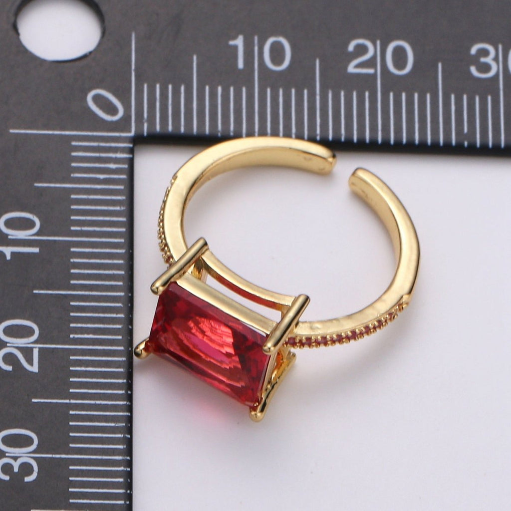 Chunky gemstone ring- cocktail gemstone ring - topaz ring - Dainty Gold Open ring - Adjustable Gold band ring - blue Green Red Teal Cz Ring R-094-R-097 - DLUXCA