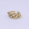 Chunky Gold Cable Link Ring Clear Cz Ring Open Adjustable Jewelry S-378 - DLUXCA