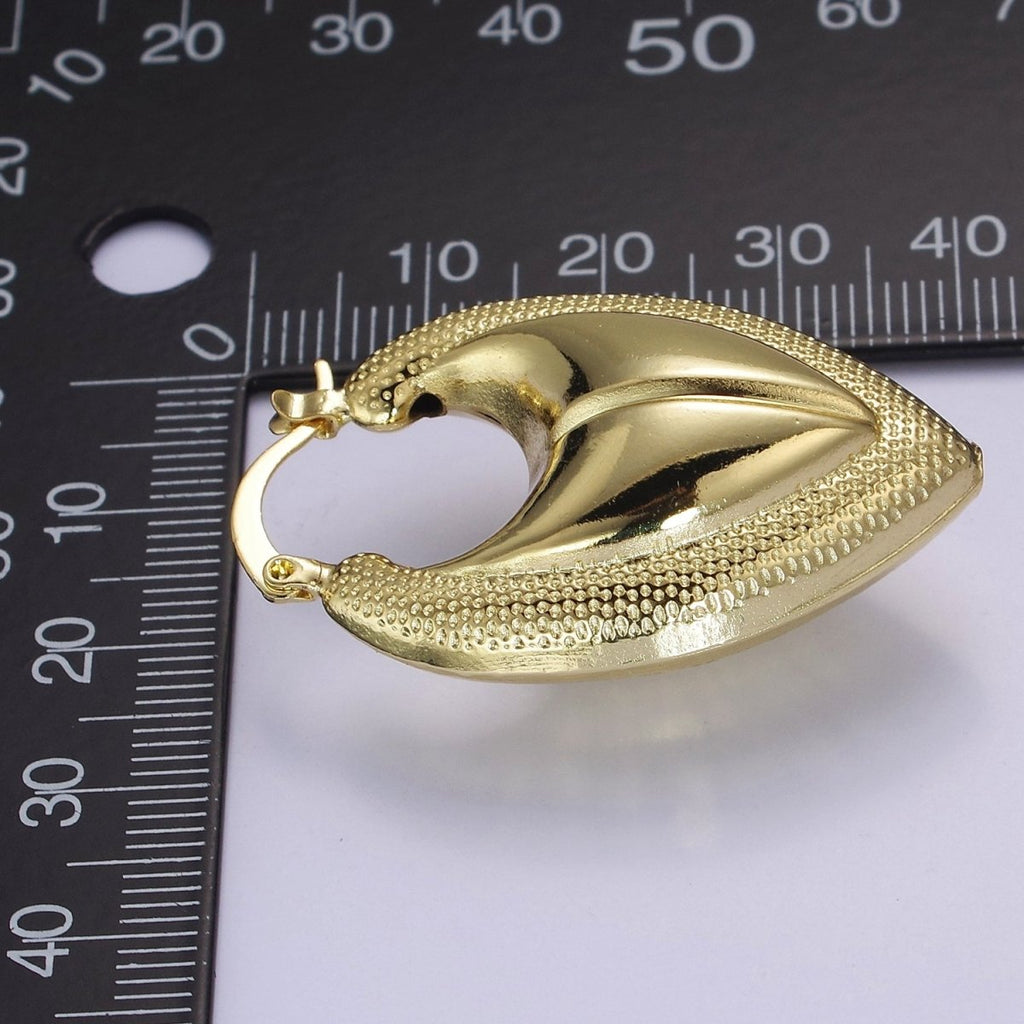 Chunky Gold Fortune Cookie Hoop Earring Bold V Shaped Hoop V-113 - DLUXCA