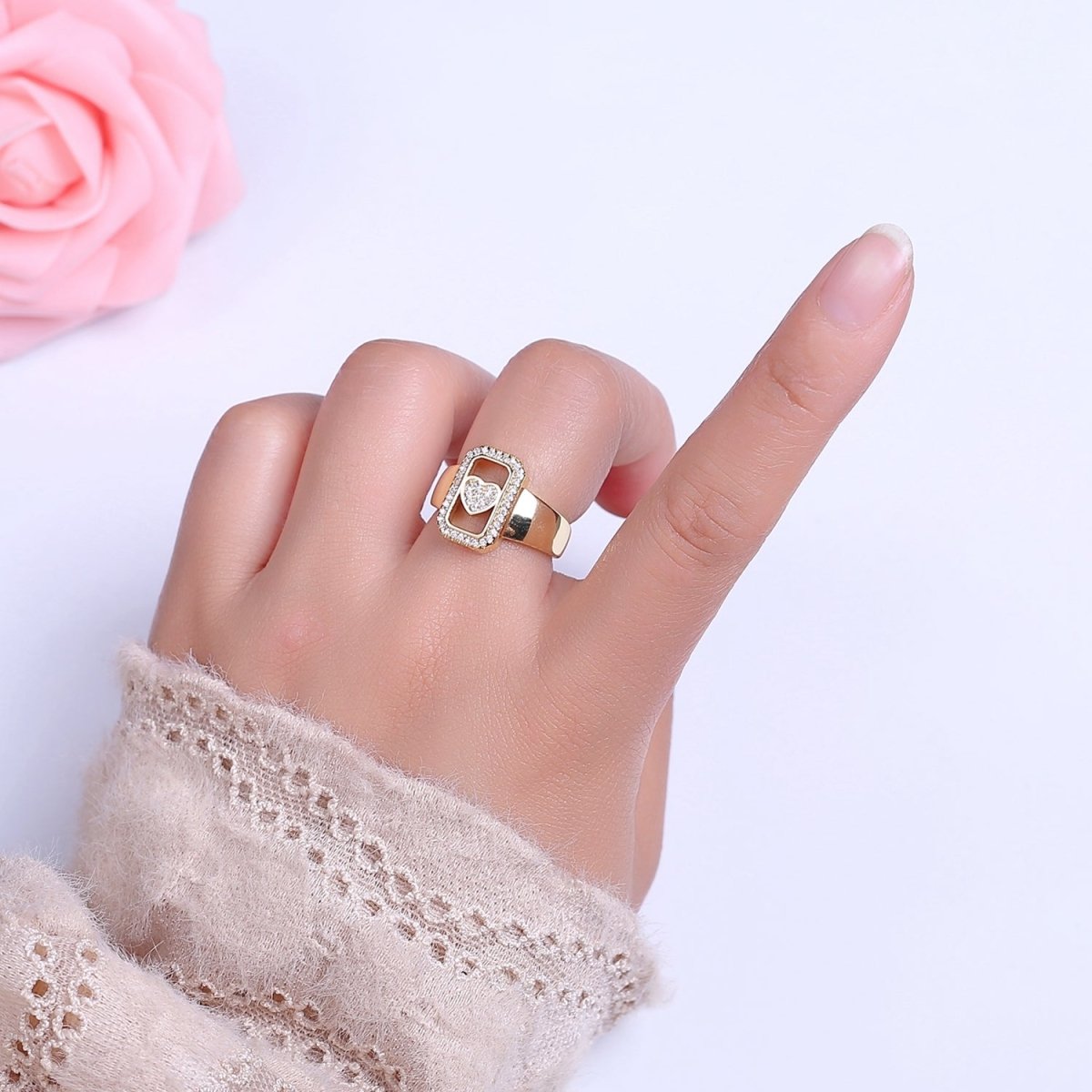Chunky Gold Heart ring CZ Heart ring, trendy heart ring, Silver heart ring, Big Tag Heart Jewelry O-2045  O-2046