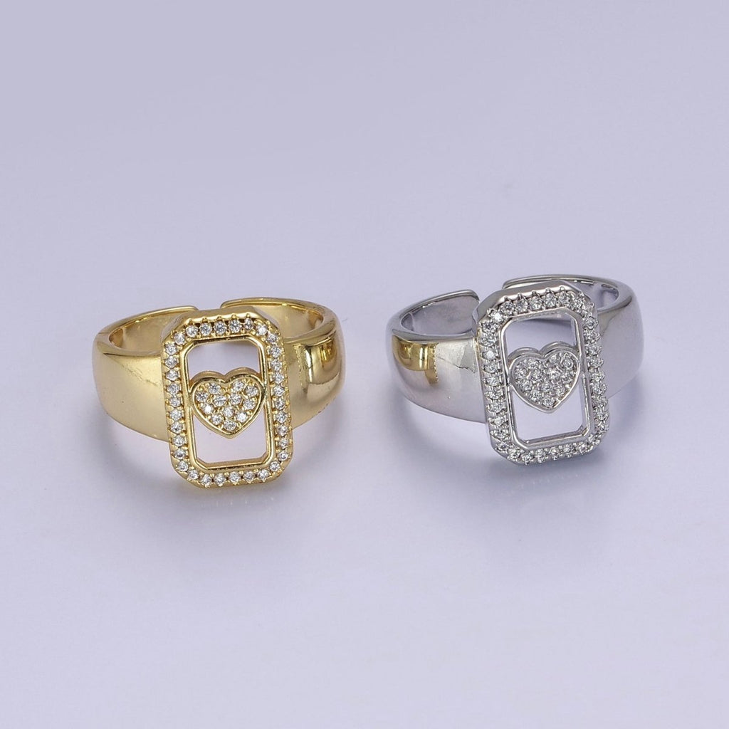 Chunky Gold Heart ring CZ Heart ring, trendy heart ring, Silver heart ring, Big Tag Heart Jewelry O-2045  O-2046