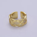 Chunky Gold Ring CZ Plaid Ring for Statement Jewelry O-2041 - DLUXCA