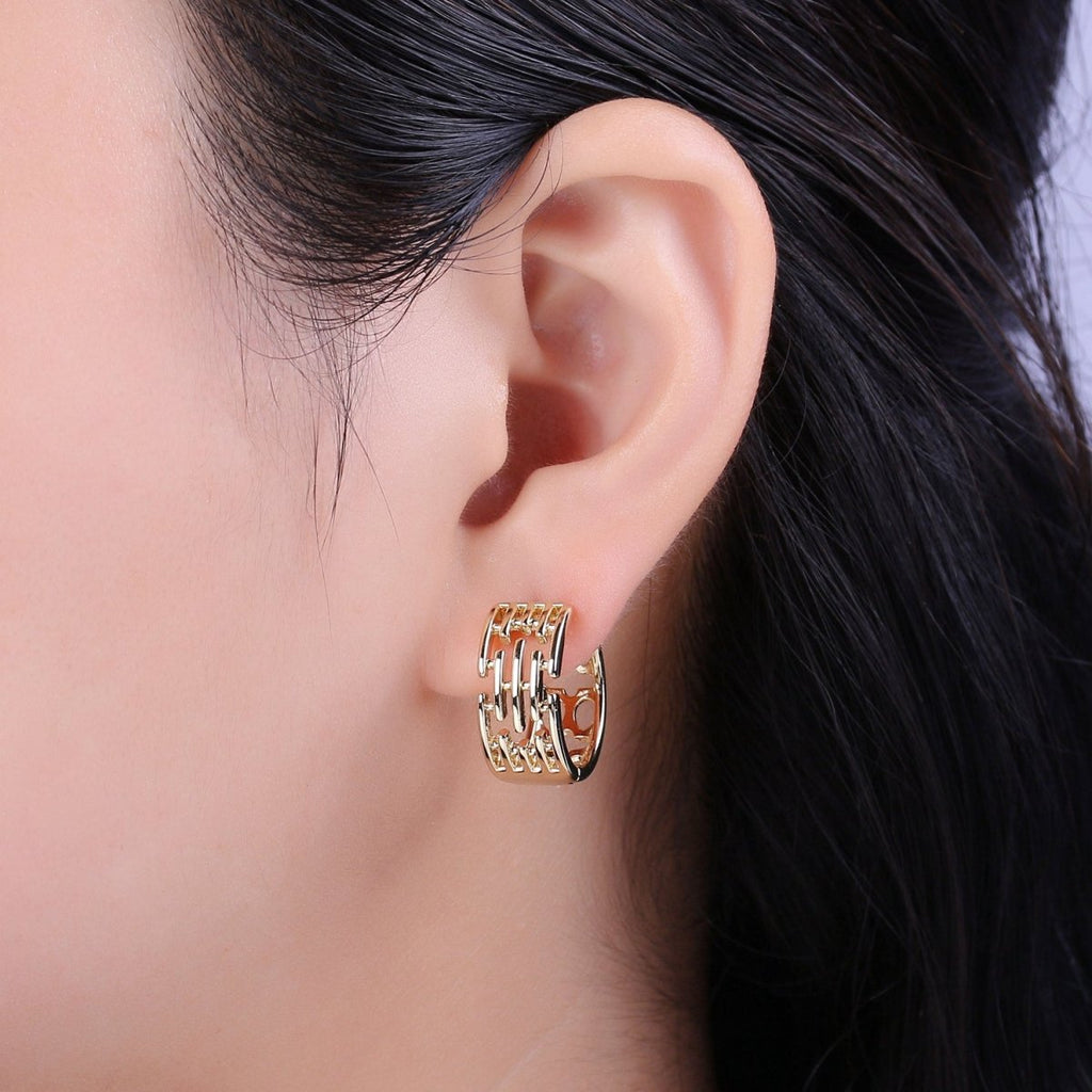 Chunky Hoop Earrings Hypoallergenic 14K Gold plated Bold Hoop Earrings for Women T-207 - DLUXCA