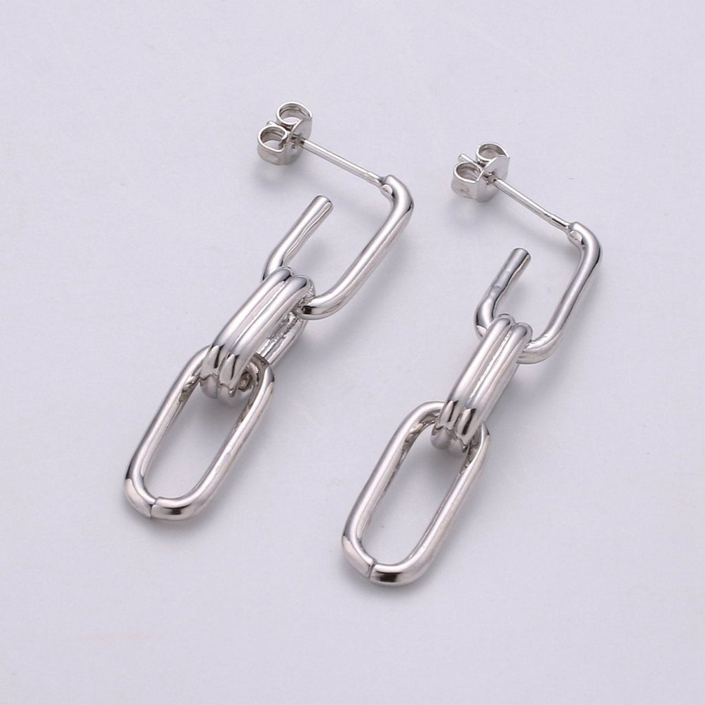 Chunky Link Hoops,Gold Link Hoops,Rectangle Hoops,Gold Hoops,Minimalist Earrings, Silver Hoops,Dangle Link Earrings,Gold Drop Earrings Q-160 - DLUXCA
