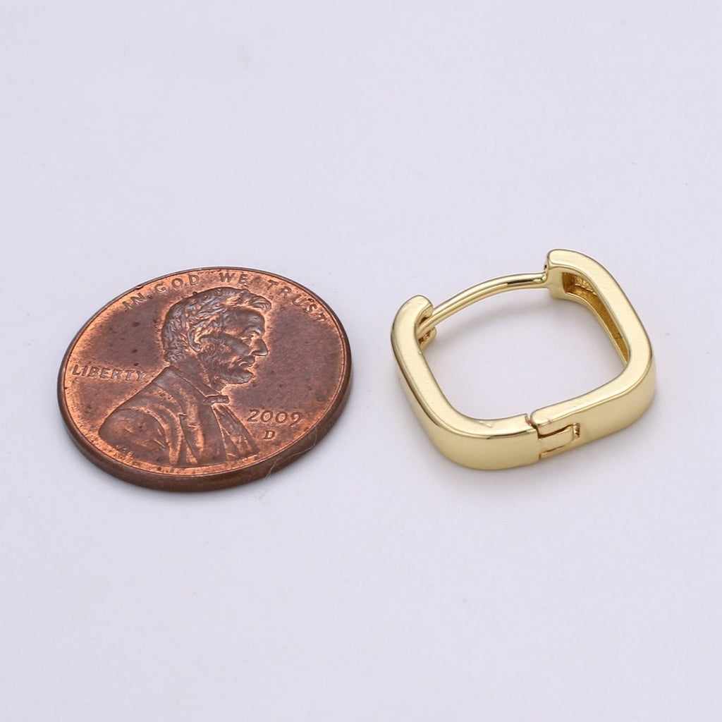 Chunky square huggie hoop geometric earrings gold chunky pipe bar street style mini hoop earrings minimalist stacking hoops Jewelry | Q-425 - DLUXCA