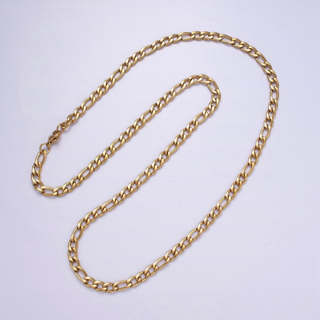 Chunky Stainless Steel 5mm Figaro 20 Inch, 22 Inch, 24 Inch Layering Chain Necklace | WA-2312 - WA-2314 Clearance Pricing