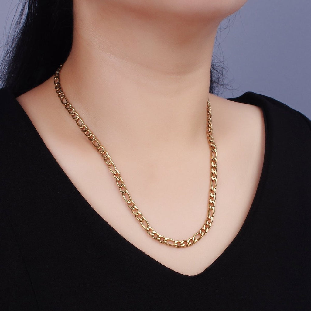 Chunky Stainless Steel 5mm Figaro 20 Inch, 22 Inch, 24 Inch Layering Chain Necklace | WA-2312 - WA-2314 Clearance Pricing