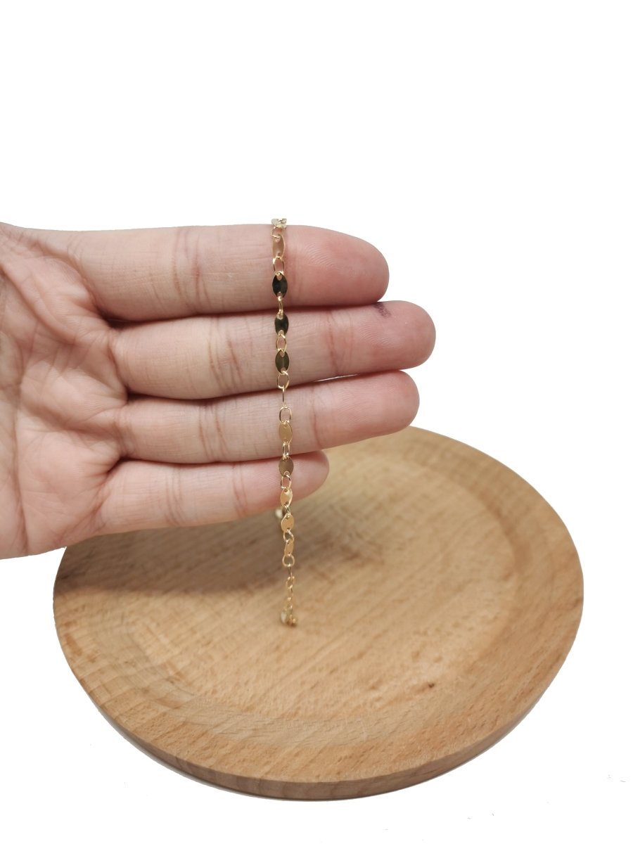 Circle Charm 16K Gold Chain by Yard, Round Disc Charm Chain, Wholesale Bulk Roll Chain for Jewelry Making, DESIGNED Chain | ROLL-027 Clearance Pricing - DLUXCA